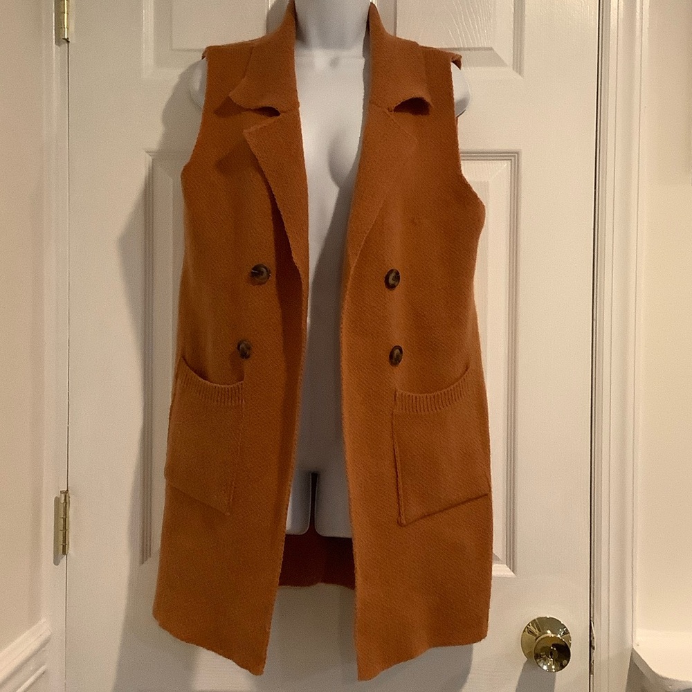 Women’s Open Front Orange Rustic Hipster Granola Cabincore Fall Sweater Vest M